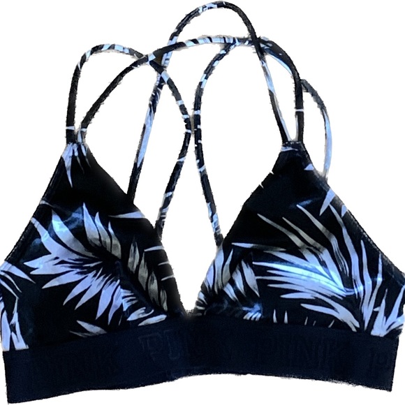 PINK Victoria’s Secret Unlined Bralette Floral Bra Women’s Small S Black White - Picture 7 of 8